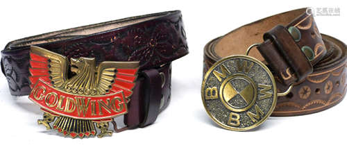 Wild West style pair of leather belts with inscription (2)