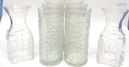 Group of Whitefriars type glasses including six tall cordial...