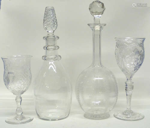 Two decanters, one with an air twist knop, the other with an...