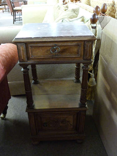 Late Victorian walnut bedside stand with inset veined marble...