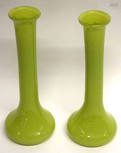 Pair of green glass vases made by Murano, with sticker to si...