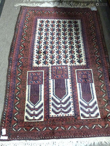 Iranian wool prayer rug with geometric patterns in blue and ...