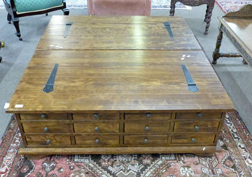 Pair of 20th century hardwood multi-drawer/lifting top chest...