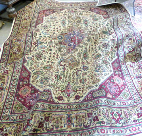 Vintage Persian Tabris beige ground carpet with traditional ...