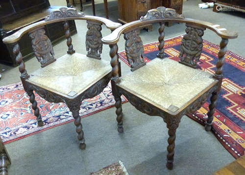 Pair of late 19th/early 20th century carved oak corner chair...