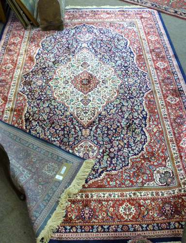 Kashmiri rich blue ground full pile floral pattern rug, 240 ...