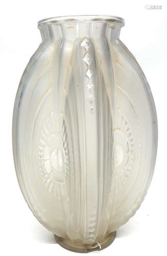 Sabino Art Deco vase of lobed frosted shape, the base engrav...