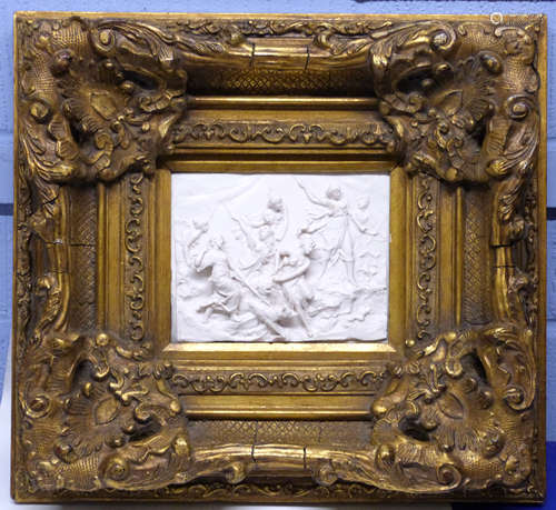 Large Parian ware plaque of classical figures in heavy gilt ...