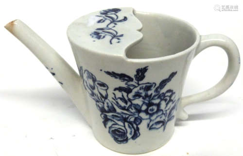 Lowestoft porcelain feeding cup decorated in underglaze blue...