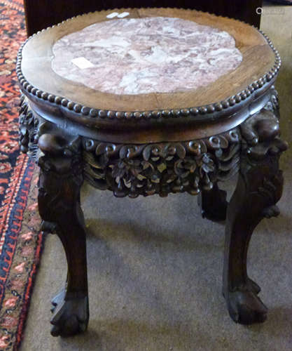 19th century Chinese carved rosewood urn stand of shaped cir...