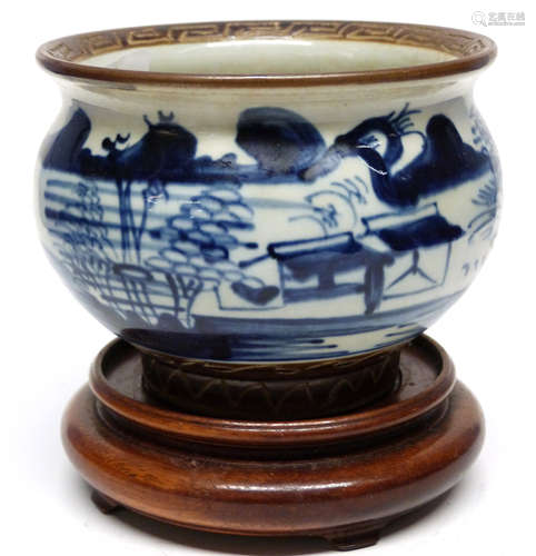 Batavia style porcelain bowl with a blue and white design wi...