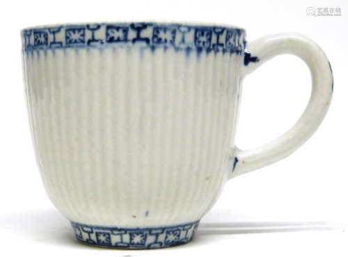 Lowestoft blue porcelain cup circa 1770 with a ribbed design...