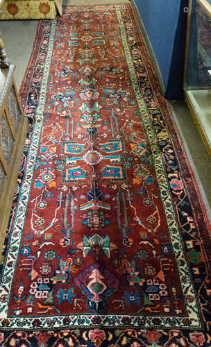 Large rich red ground, full pile, Iranian runner, bespoke al...