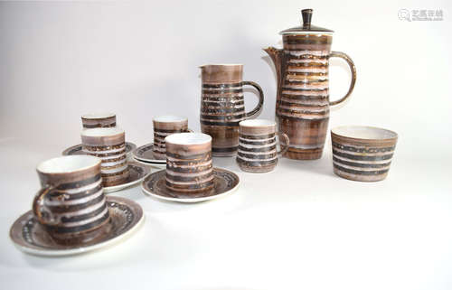 Rye Pottery coffee set comprising coffee pot, milk jug, suga...