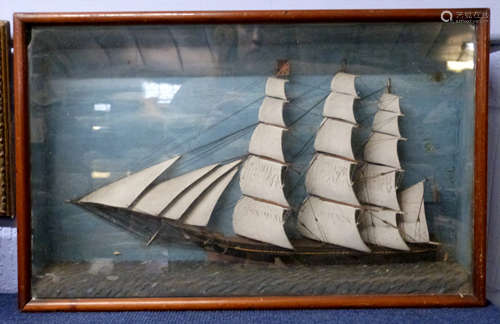 19th century model of a sailing ship in wooden frame, the ca...