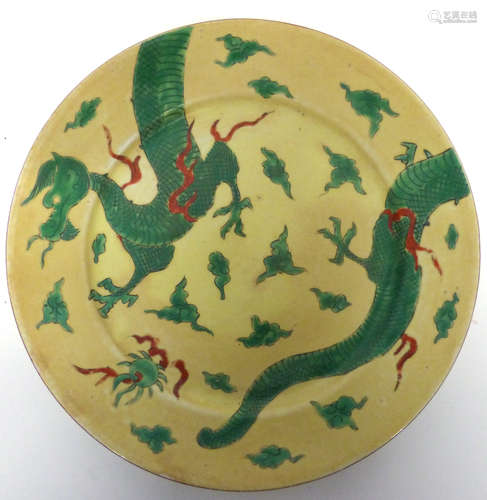 Chinese porcelain 19th century yellow ground plate decorated...