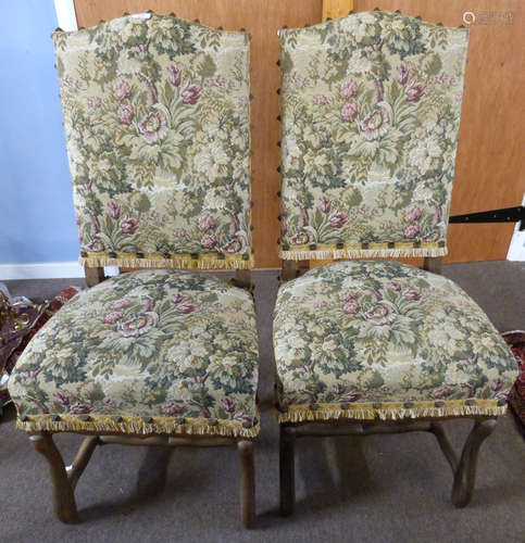 Set of six French style hardwood framed dining chairs, the b...