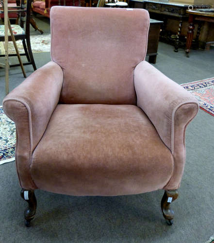 Early 20th century stained oak and pink Dralon upholstered a...