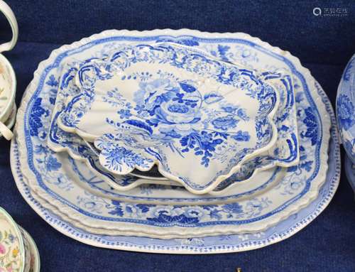 Collection of blue and white wares including a Miles Mason d...