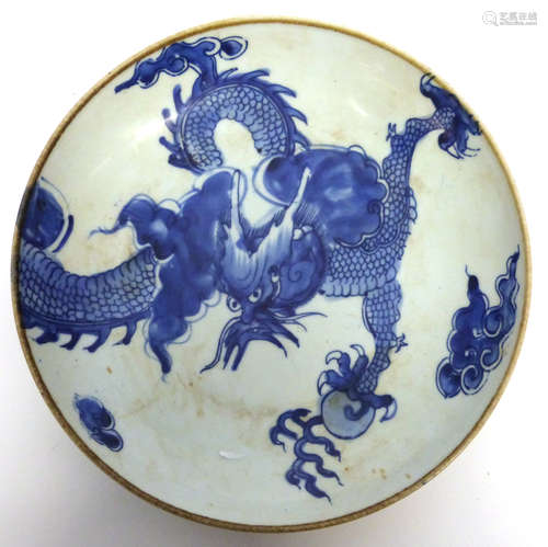 Chinese porcelain dish decorated in underglaze blue with a s...