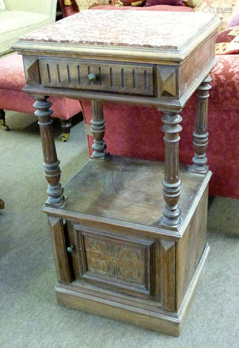 Late Victorian walnut bedside stand with rouge marble inset ...