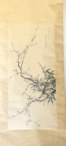 NO RESERVE CHINESE SCROLL PAINTING OF FLOWER SIGNED BY