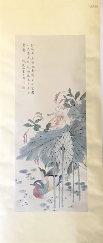 NO RESERVE CHINESE SCROLL PAINTING OF DUCK AND LOTUS
