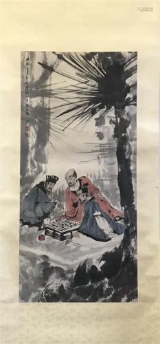 NO RESERVE CHINESE SCROLL PAINTING OF MAN CHESSING