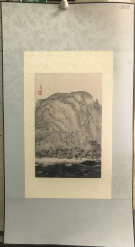 NO RESERVE CHINESE SCROLL PAINTING OF MOUNTAIN SIGNED