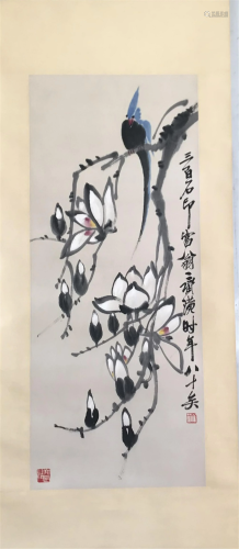 NO RESERVE CHINESE SCROLL PAINTING OF BIRD AND FLOWER