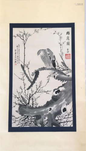NO RESERVE CHINESE SCROLL PAINTING OF EAGLE ON PINE