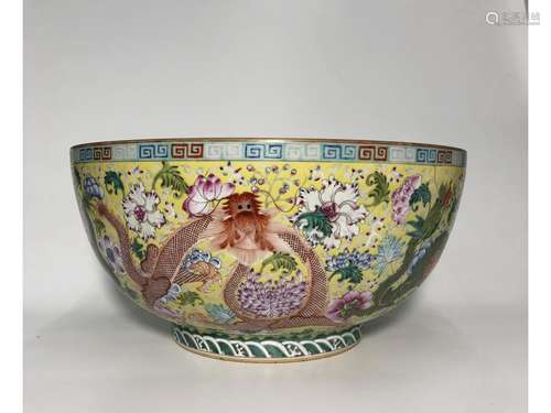 A FAMILLE ROSE DRAGON BOWL