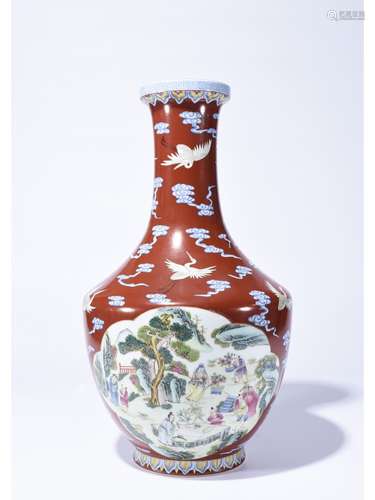 A RUBY-RED VASE, QIANLONG MARK