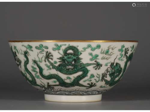 A GREEN-GLAZE DRAGON BOWL