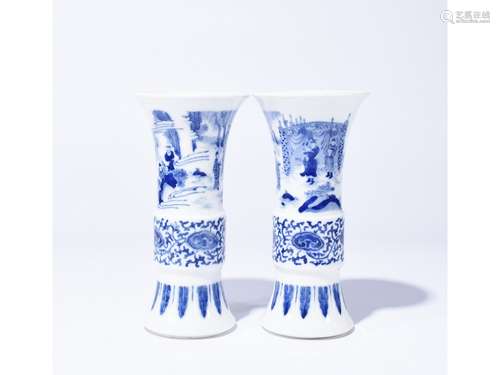 A PAIR OF BLUE AND WHITE GU VASES