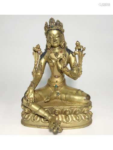 A GILT-BRONZE FIGURE OF BODHISATTVA