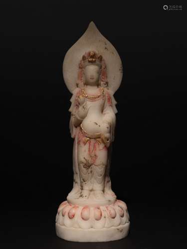A MARBLE FIGURE OF GUANYIN