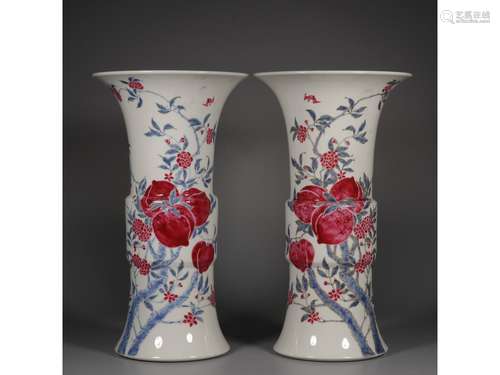 A PAIR OF FAMILLE ROSE GU-FORM VASES