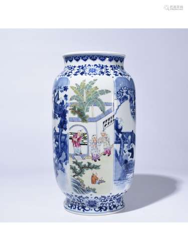 A FAMILLE ROSE AND BLUE-GLAZE VASE