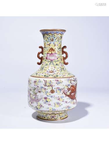 A FAMILLE ROSE DRAGON VASE