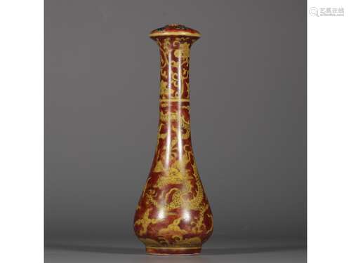 A GILT-DECORATED RUBY RED VASE