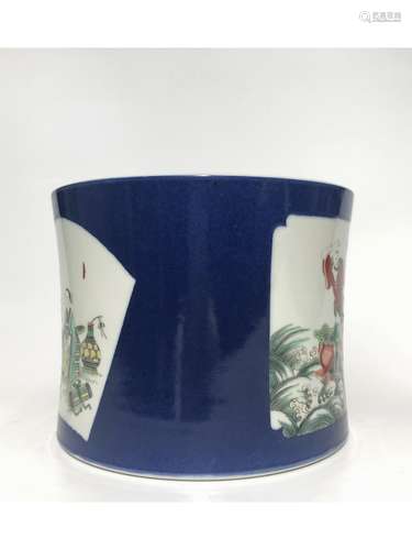 A FAMILLE ROSE AND POWDER BLUE GLAZE BRUSH POT