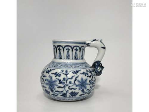 A BLUE AND WHITE EWER