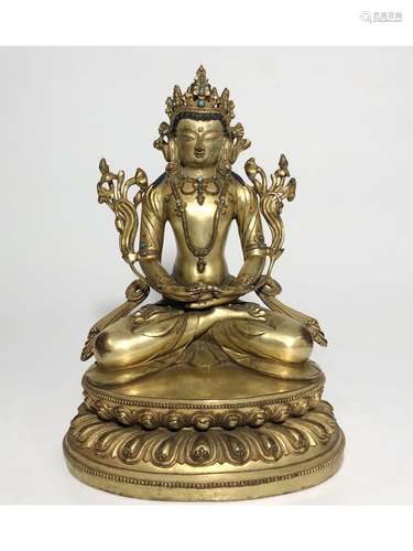 A GILT-BRONZE FIGURE OF BODHISATTVA