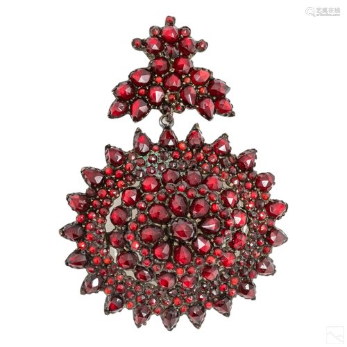 14K Gold Victorian Bohemian Cut Garnet Cluster Pin