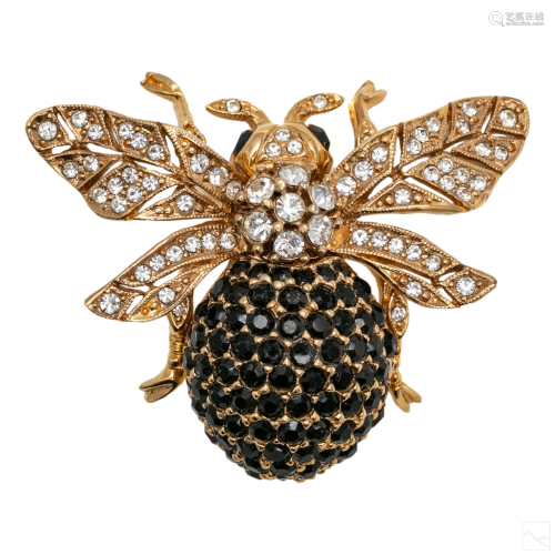 Ciner 1892 Scarce Gold Tone Crystal Bee Brooch Pin