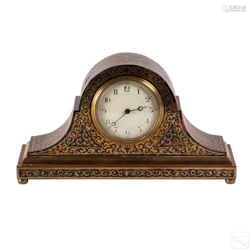 Edwardian French Boulle Brass Inlaid Mantel Clock