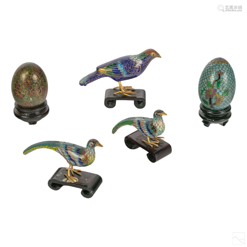 Chinese Assorted Cloisonne Bird and Egg Figurines