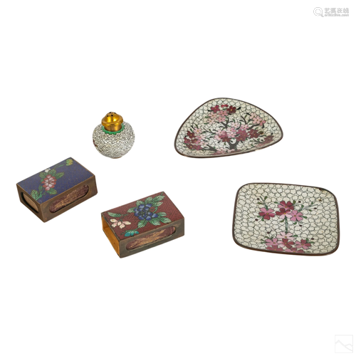 Chinese Assorted Cloisonne Matchbox and Ashtrays