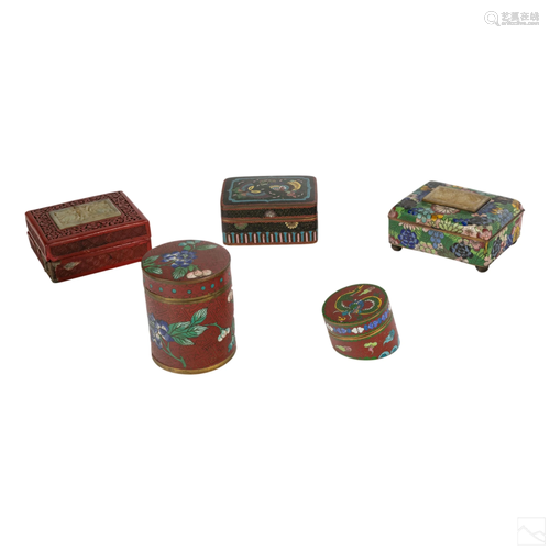 Chinese Assorted Cloisonne & Cinnabar Boxes Group